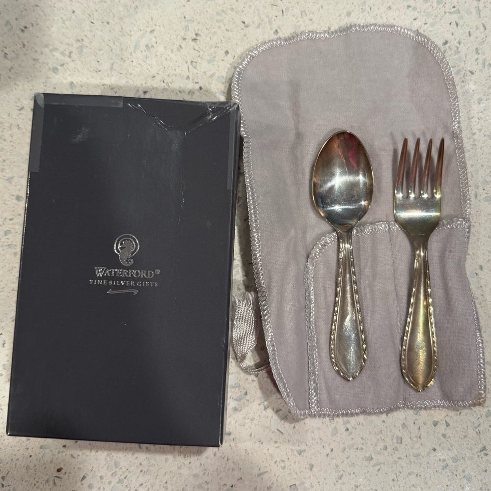 Vintage Waterford fine silver gift baby fork and spoon